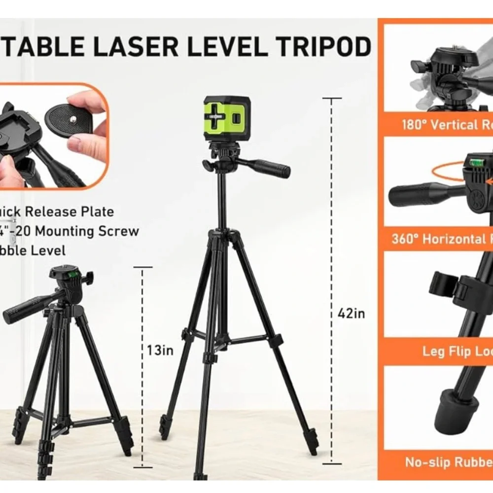 Polarduck Laser Level Tripod Phone Stand: 51-inch 130cm Aluminum Tripod -NWOB
